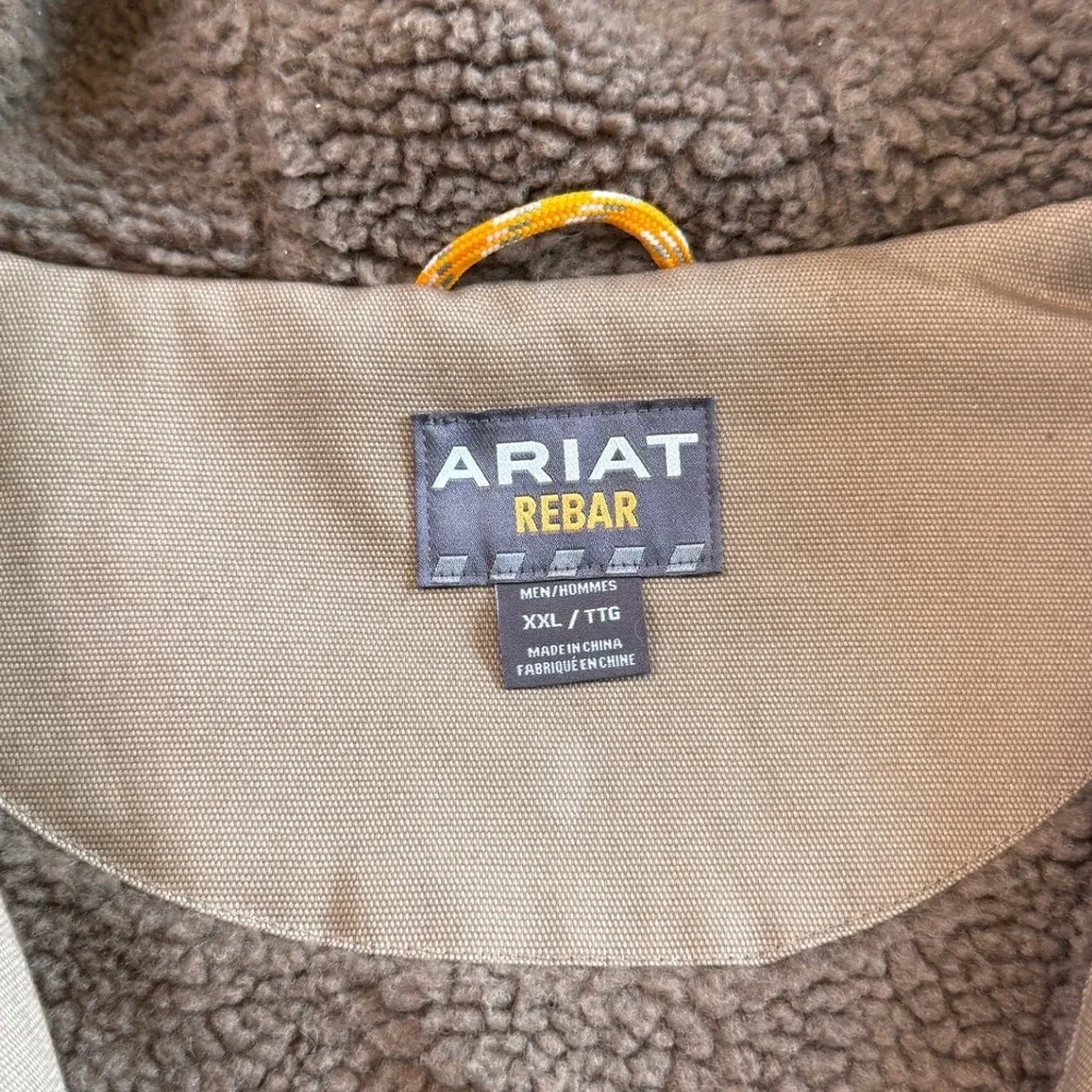 Ariat Rebar DuraCanvas Sherpa Lined Hooded Jacket Mens XXL Brown Workwear